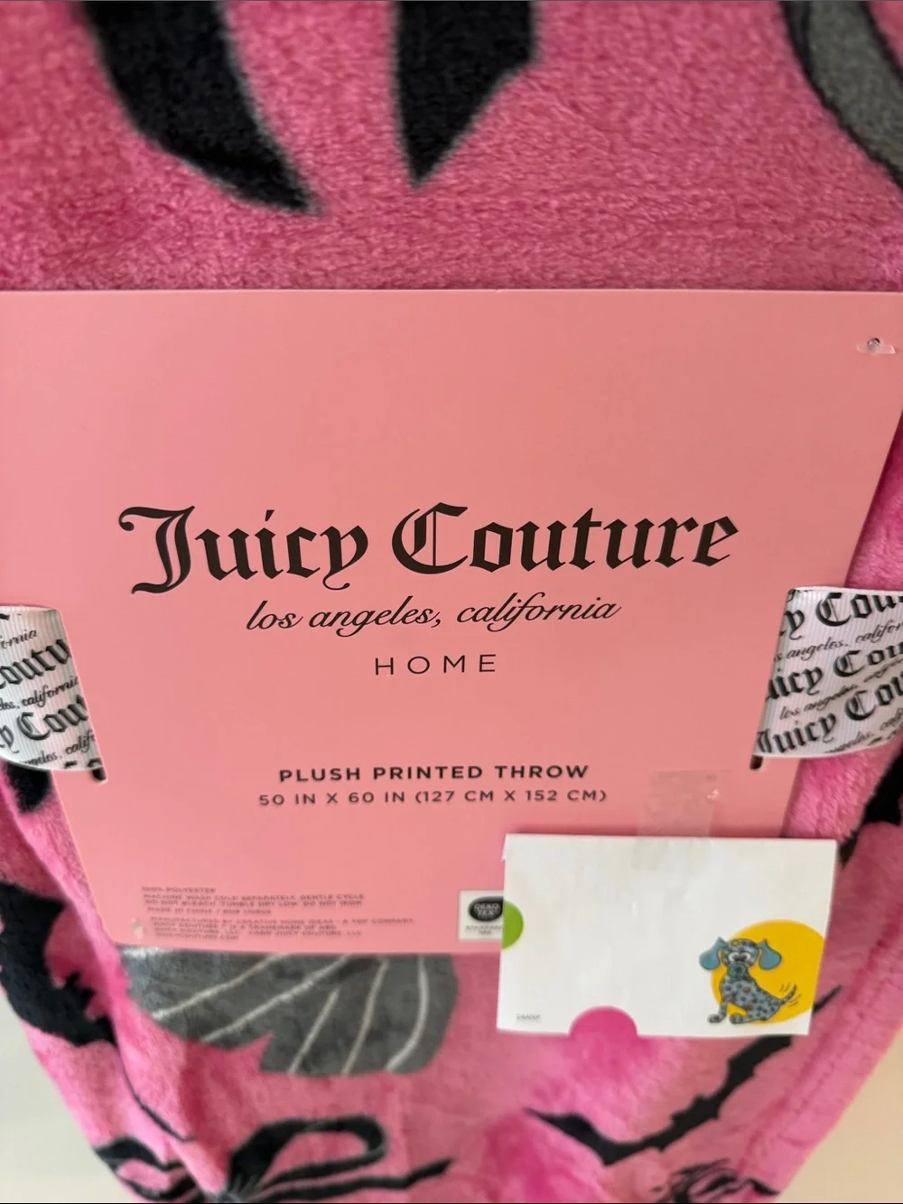 Juicy Couture Halloween Pink & Black Bats & Ribbon Bows & JC Plush Throw Blanket